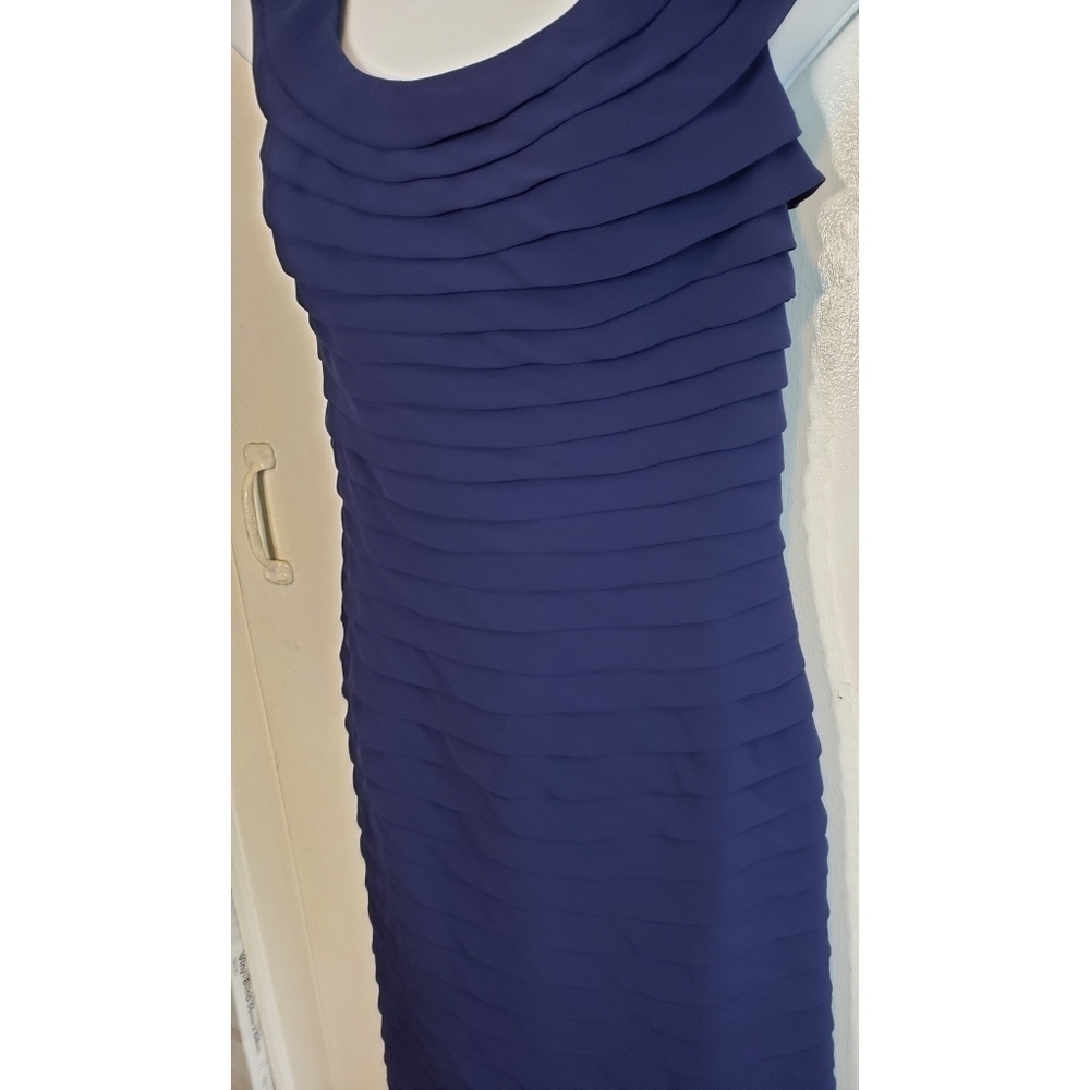 Adrianna Papell Navy Blue Sleeveless Tiered Mini Shift Dress - Picture 5 of 11